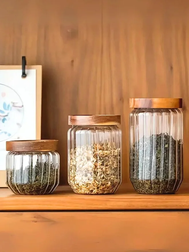 1Chase 1CHASE 3-Piece Borosilicate Glass Food Storage Jar With Acacia Wood Air Tight Lid